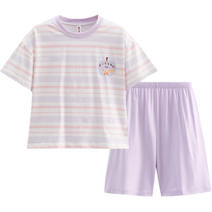 芬腾女童纯棉短袖短裤睡衣夏季A类套装可爱圆领女孩中大童家居服