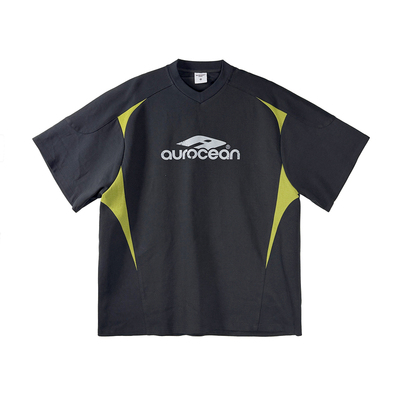 Aurocean 古着运动少年感T恤 撞色拼接宽松大版短袖t