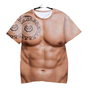 趣味3D立体假胸肌假腹肌猛男肌肉cosplay速干短袖T恤衫男冰丝半袖