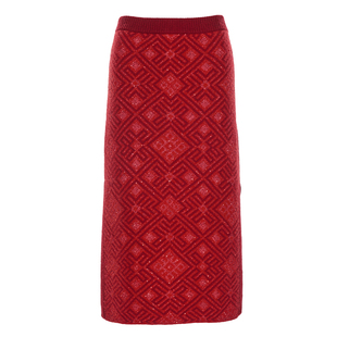 花木深红色针织半身裙女新款国风提花直筒裙子开叉高端新中式半裙