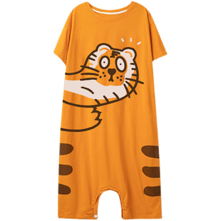 连体睡衣女夏带胸垫防凸点纯棉短袖大码睡裙孕妇可爱网红风家居服