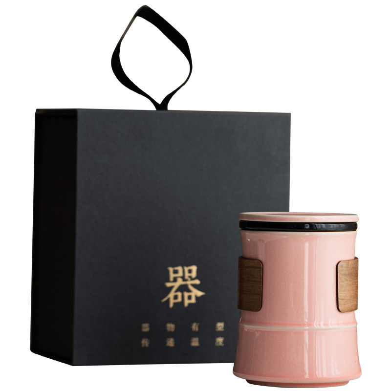 陶瓷马克杯带盖樱花粉泡茶杯茶水分离办公室随手杯送闺蜜对象礼物