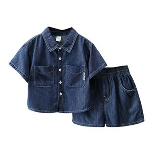 男童夏装套装2026新款洋气潮宝宝夏季短袖衣服儿童时髦牛仔两件套