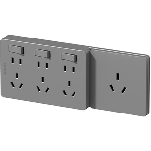 扩展插座大功率16A安灰色空调厨房家用拓展多孔转换器无线排插板