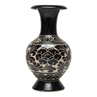 磁州窑仿古花瓶摆件黑色刻花梅瓶陶瓷插干花客厅邯郸特产礼品