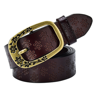 高级感牛仔裤女士皮带真皮复古针扣宽腰带男女款时尚装饰牛皮裤带