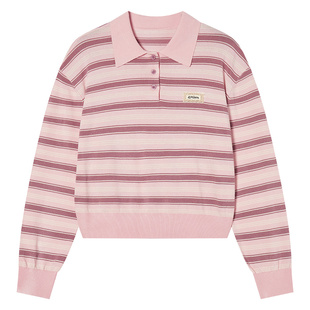 EPTISON撞色条纹毛衣女2025秋季新款短款宽松慵懒学院风polo上衣