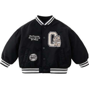 [无氟防泼水]马克珍妮男童红色小熊夹棉棒球服宝宝外套秋冬551757