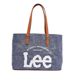 Lee 2025硬底大容量牛仔帆布托特包女大学生旅行上课通勤妈咪包
