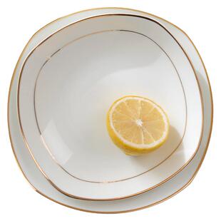 单个盘子菜盘家用骨瓷陶瓷炒菜盘子方形金边碟子异型餐具深盘餐盘