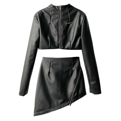 pu2022秋冬时髦套装显瘦