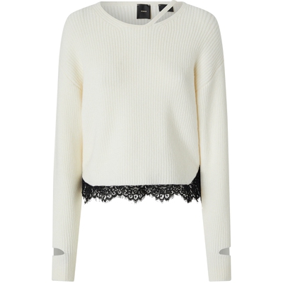 PINKO蕾丝下摆剪切毛衣
