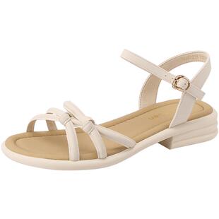 木林森凉鞋女款夏季外穿2026新款外穿软底女鞋罗马低跟一字带凉鞋