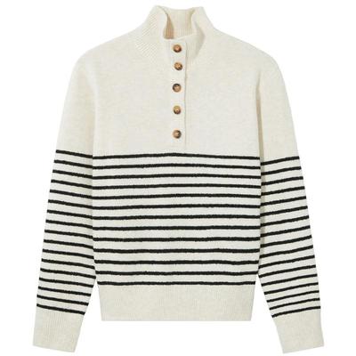 热风女士立领厚款绒感条纹针织衫