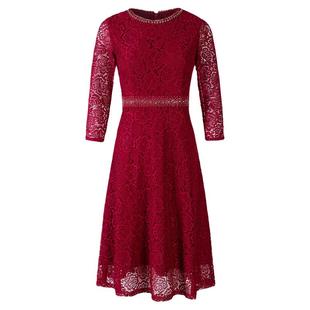 喜婆婆婚宴礼服裙2024新款红色蕾丝喜庆妈妈装气质大码晚宴连衣裙