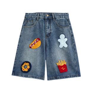 it :5cm/FIVECM男女同款设计感毛巾绣牛仔短裤女美式潮牌五分裤夏