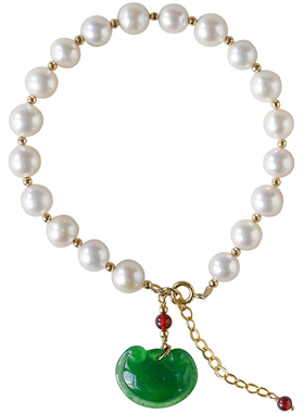 山海丨天然珍珠翡翠干青如意手链