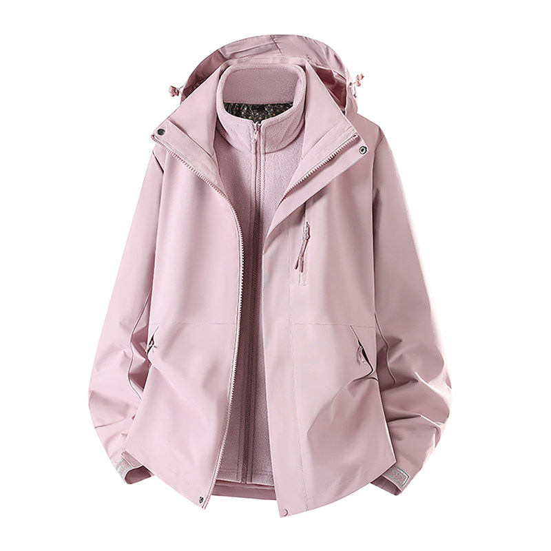 蓝色羽绒服冲锋衣女款冬季户外防风三合一羽绒内胆登山滑雪服外套