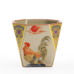 景德镇陶瓷粉彩汝窑大公鸡八方杯家用个人专用主人杯开片可养茶杯