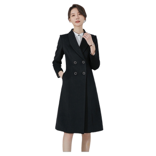 诗璐雅西装领羊毛呢大衣女冬季职业双排扣售楼部银行珠宝店工作服