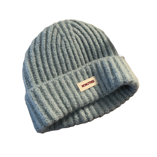 蓝色针织毛线帽女2025秋冬季大头围百搭帽子显脸小保暖护耳包头帽