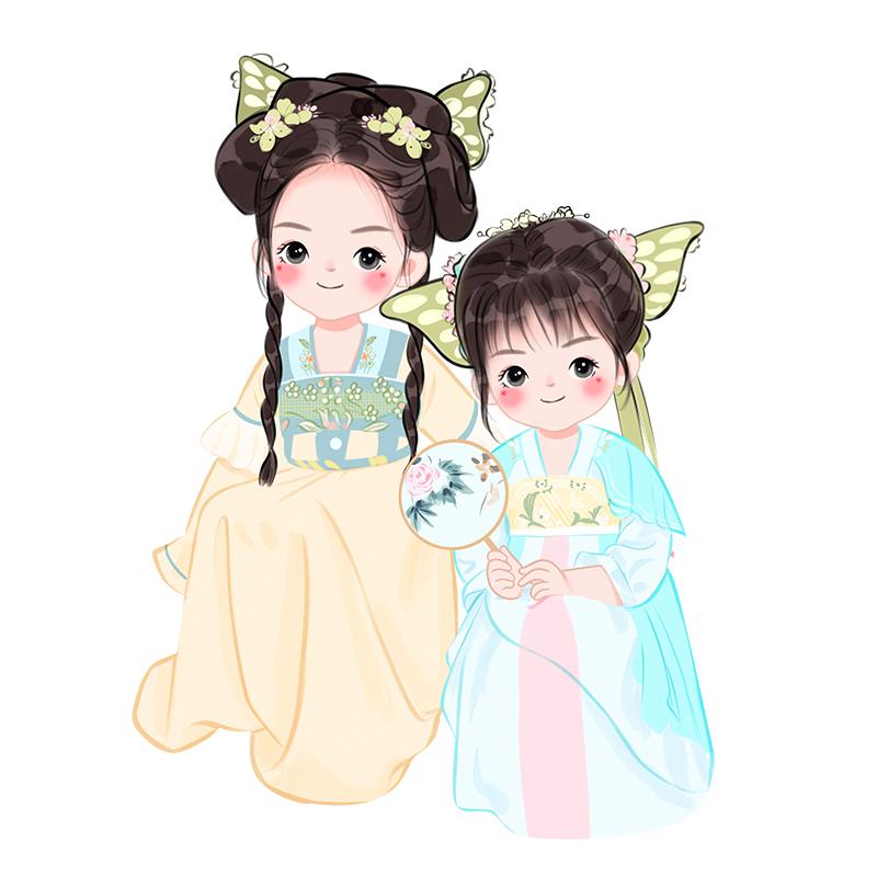 手绘Q版头像情侣全家福人物形象logo设计蜡笔童话风照片转漫画礼