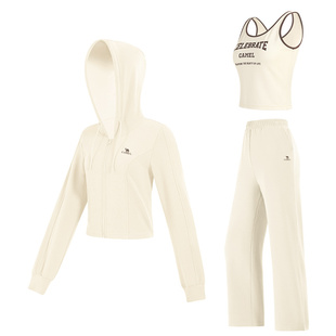 骆驼休闲套装女秋冬保暖修身显瘦舒适时尚潮流百搭连帽运动三件套