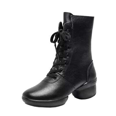 英之恋秋季舞蹈鞋女真皮软底广场舞鞋中跟水兵跳舞鞋女靴子舞蹈靴