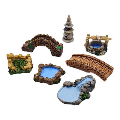 微景观摆件小号复古西湖灯塔水井水池桥流水草地微缩场景建筑模型