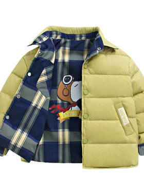 史努比羽绒服2024短款双面穿儿童