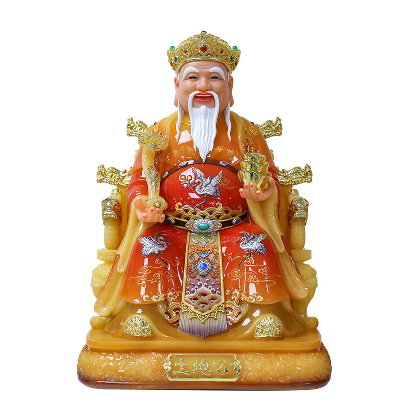 汉白玉彩绘土地公土地婆神像