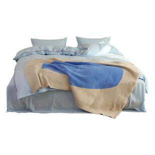 DAISYHOME北欧风蓝色极简纯色嵌条四件套水洗棉全棉亲肤简约床品