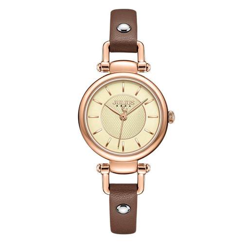 聚利时手表女款官网2025新款正品复古小圆表学生皮带石英防水女表