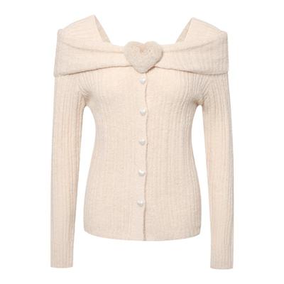 鬼马少女感一字肩针织开衫外套