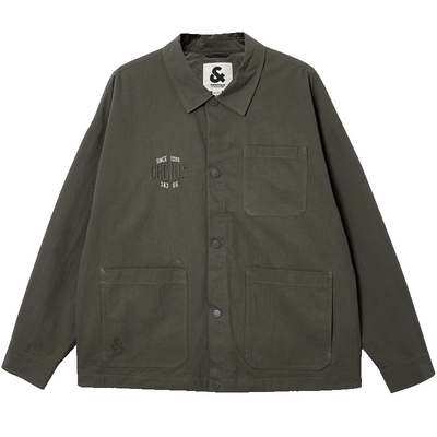 杰克琼斯男装夹克春季新款时尚刺绣印花翻领按扣宽松休闲外套上衣