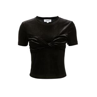 vq区绫致Vero ModaT恤2024春夏黑色丝绒圆领女正肩T恤上衣时尚