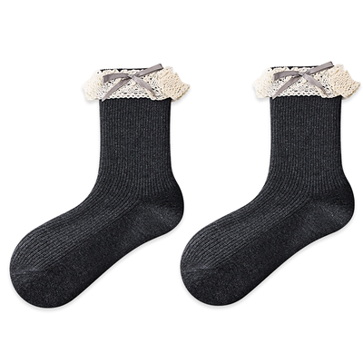 蝴蝶结蕾丝花边中筒袜子少女夏季