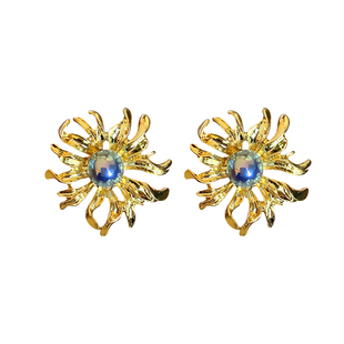 「梵高之花」vintage中世纪复古文艺高级极光灰珍珠花朵耳环/耳夹