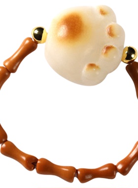 新中式森系橄榄核竹节【节节高升】搭配菩提雕财猫九尾狐精美手戒