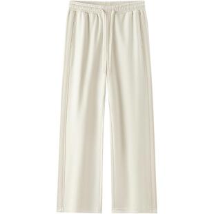 森马休闲裤男夏季时尚宽松直筒裤复古潮流阔腿裤针织肌理织带裤子