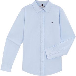Tommy25春夏新款女装纯棉商务职场休闲绣标纯色长袖衬衣衬衫外套