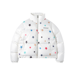 BETWEENAND 冬季加厚抗风多彩星星羽绒服 白色新款短外套90白鸭绒