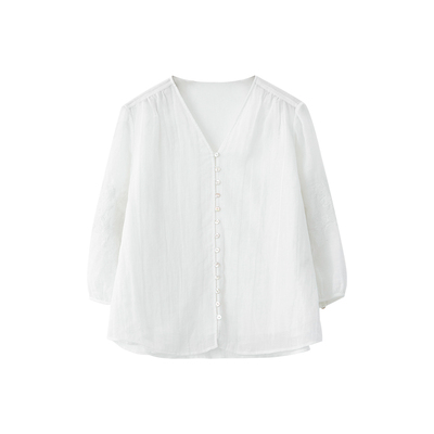 麻霖纯苎麻加捻刺绣上衣