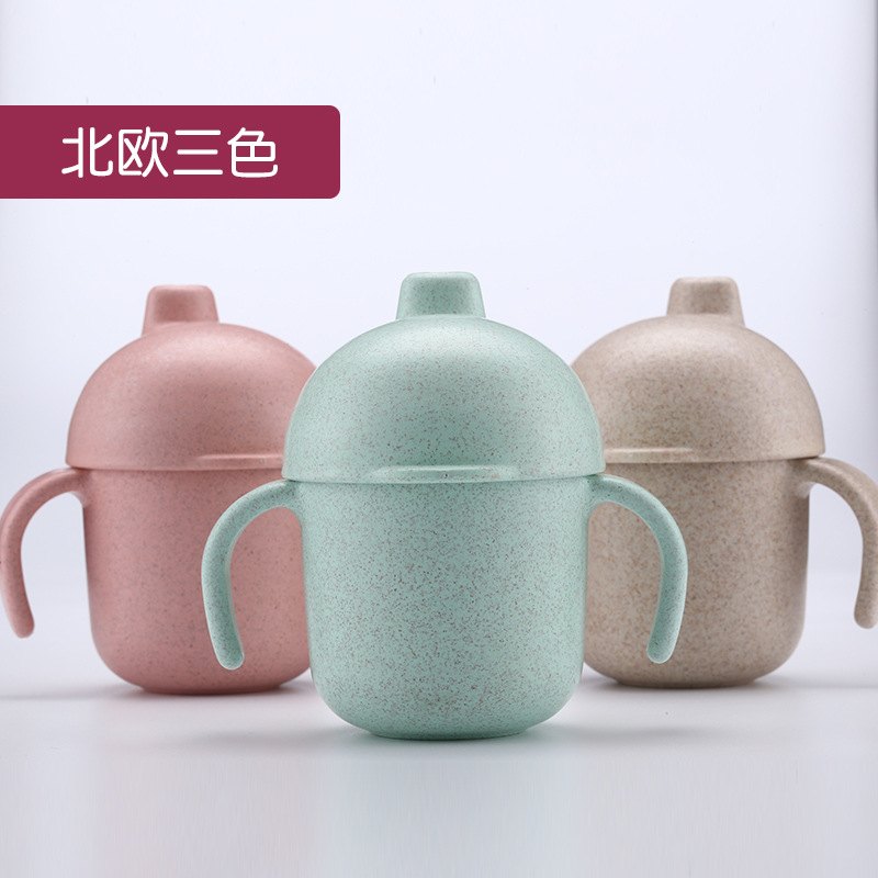 小麦纤维儿童水壶夏季创意杯子可爱学鸭迷你盖带饮口杯手柄水杯嘴