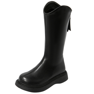 红蜻蜓女童鞋儿童长筒靴子春秋款2025新款高筒长靴皮靴秋冬季加绒