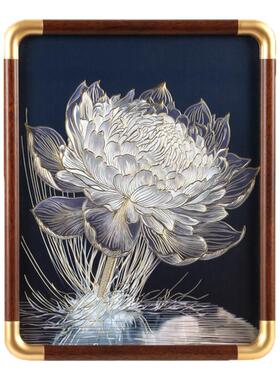光影睡莲铜雕画摆台相框现代简约