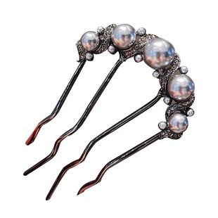珍珠水钻发梳丸子头盘发固定神器女2025新款四齿插梳发簪簪子发饰