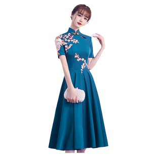 蓝色妈妈婚宴晚礼服女高级感气质宴会轻奢小众高端中式婚礼敬酒服