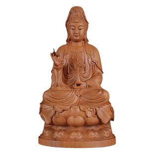 观音佛像香樟木实木手工木雕原木观世音菩萨中式客厅桌面摆件
