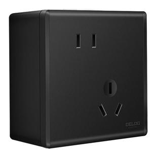 德力西明装开关插座黑面板5孔带usb空调16a一开家用明插黑色